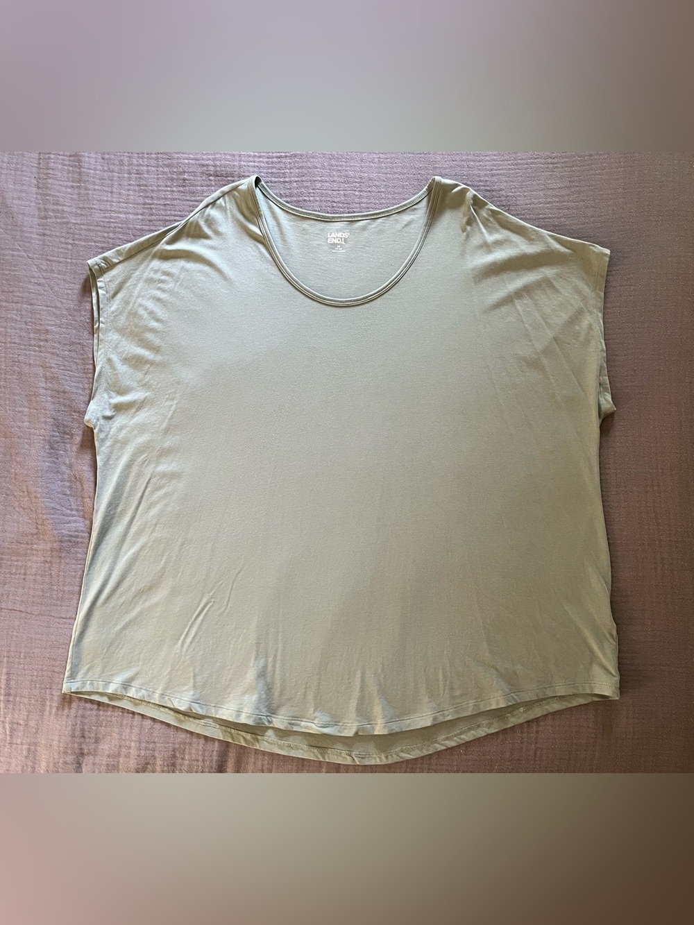 Lands’ End soft sage green cotton blend short-sleeve tee top shirt EUC 3X
